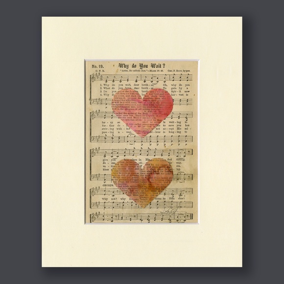 Original Heart collage on antique hymn book pages from the 1800's